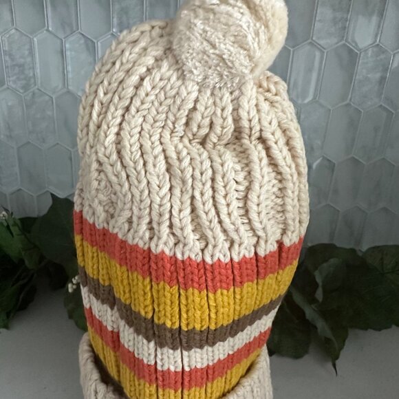 T&T Knitted Beanie Hat With Multi-Color Stripes & Pom Pom - Picture 6 of 6